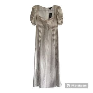 Danielle Bernstein Striped Puffy Sleeve Midi Dress